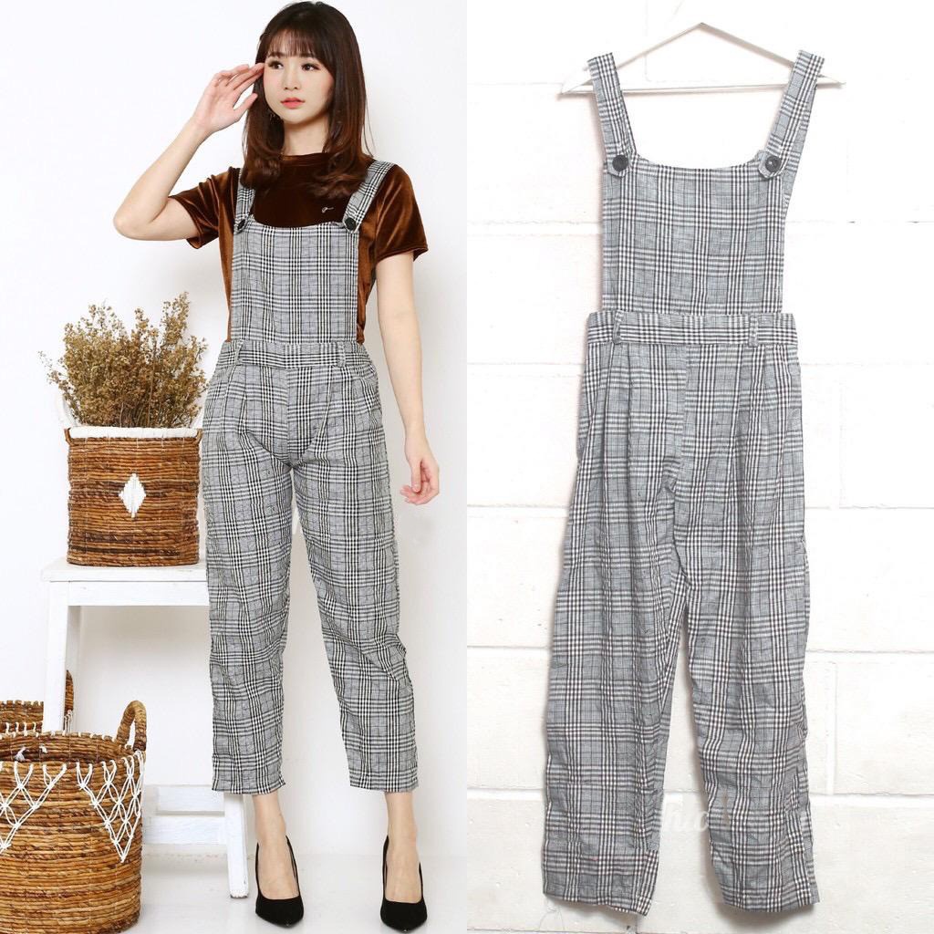 BEFAST - ZEC Overall Disha / Buna / PAKAIAN WANITA / JUMPSUIT&amp;OVERALL / Overal Wanita Kekinian / Jumpsuit Terbaru / Jumpsuit Motif Kotak-Kotak / Se Celana Panjang