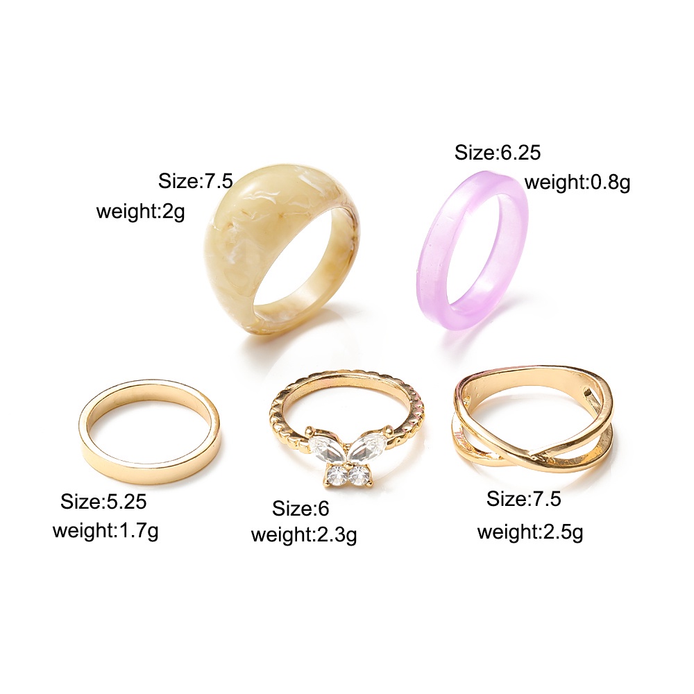 5pcs / Set Cincin Resin Desain Kupu-Kupu Emas Gaya Vintage Untuk Wanita