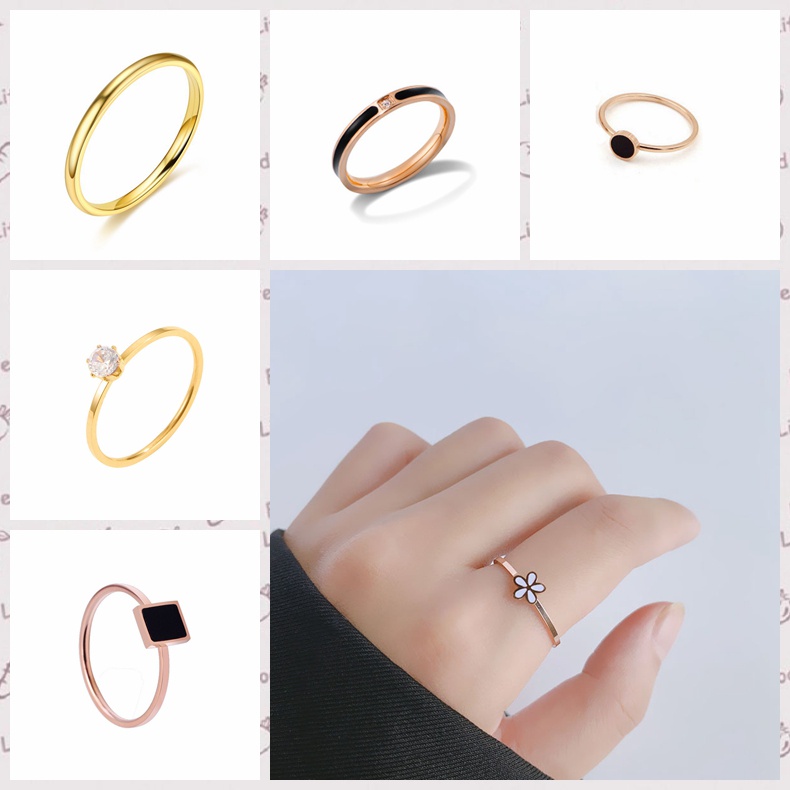 Cincin titanium wanita hitam korea fashion emas perak ring for women cincin pria rings gold silver