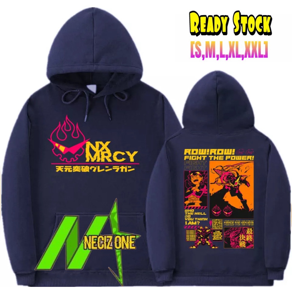 HOODIE ANIME JEPANG TENGEN TOPPA GUREN LAGANN ROW ROW FIGHT THE POWER NX MRCY (READY SIZE S-XXL)