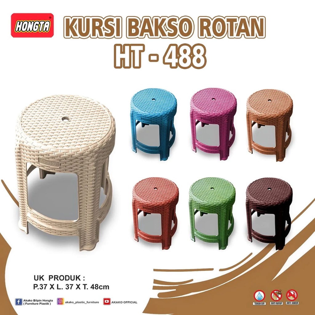 AKAKO - Kursi Plastik Bulat Bangku Bakso Motif Rotan/Kode: A 488