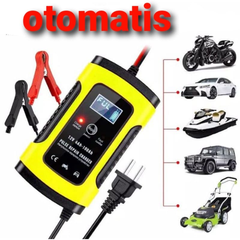 Charger Aki MOBIL dan MOTOR Otomatis Penuh Otomatis Mobil Charger 110V/220V untuk 12V 6A Smart Cepat Pengisian Daya Mobil Sepeda Motor basah Kering Asam LCD Display  Charger Aki MOBIL dan MOTOR Otomatis