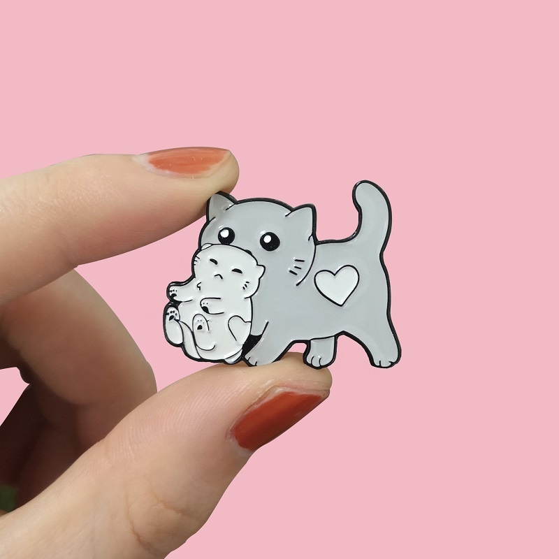 Bros Pin Enamel Desain Kartun Hewan Kucing Ibu Dan Bayi Untuk Hadiah