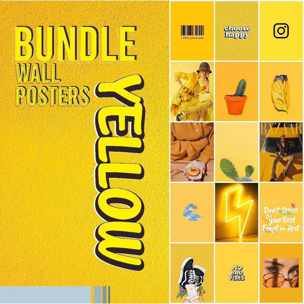 Dapat 20Pcs Poster Dinding Aesthetic Collage Wall Casual Brand Retro Vintage Band Yellow