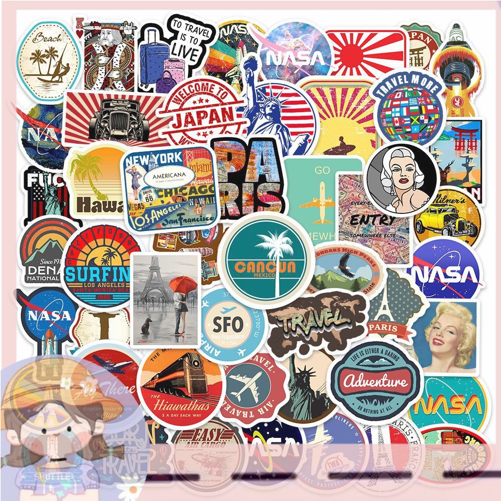 

(HNR)50pcs Stiker Astronot Travel Retro Untuk Snowboard / Koper / Mobil / Laptop / Kulkas
