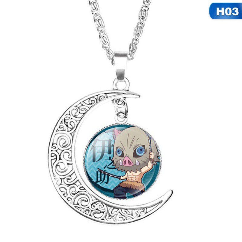 Fancyqube Kimetsu No Yaiba Necklace, Japanese Anime Kamado Tanjirou Time Gem Pendant Necklace Ornament Best Gift For Fans