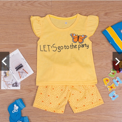 SETELAN ANAK CEWEK SATU SET / RUFFLE TEE PEREMPUAN MODEL TANGAN KUPU - KUPU 0-7 tahun