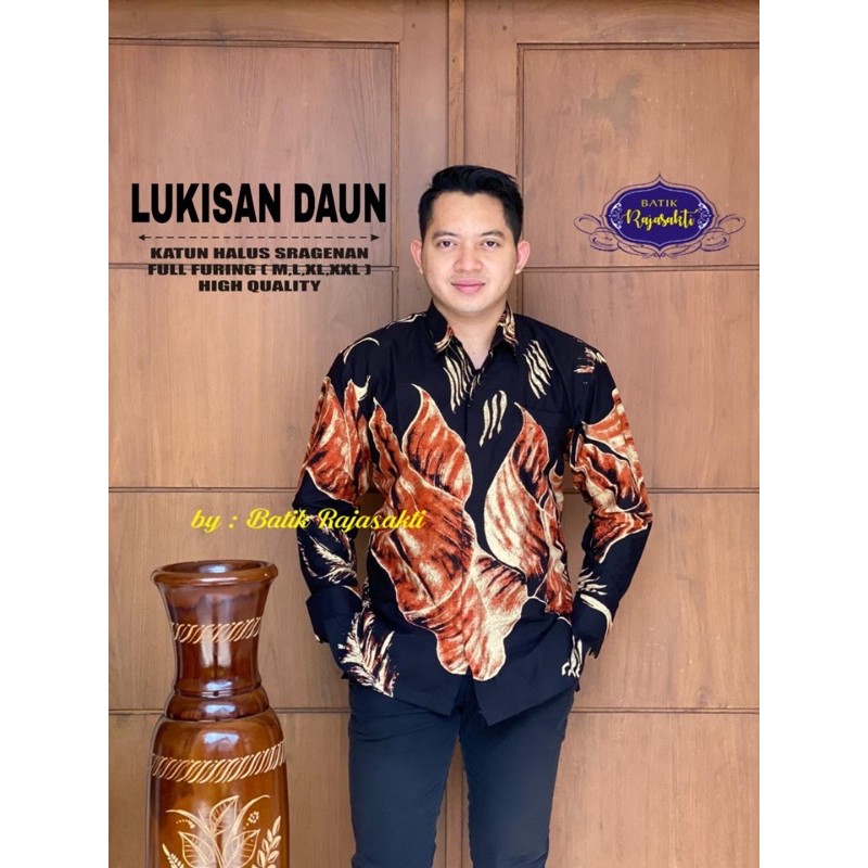 BATIK PRIA LUKISAN DAUN LAPIS FURING KATUN HALUS SRAGENAN SIZE M-XXL HIGH QUALITY