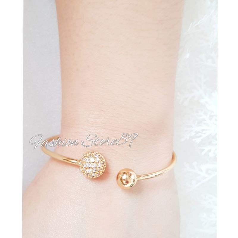 Gelang Bangle Bola Kristal Elastis mudah diatur perhiasan lapis emas 18k Yaxiya Xuping flexible