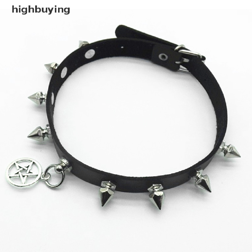 Hbid Kalung Choker Bahan Kulit Aksen Rivet Liontin Bintang Gaya Gothic Punk Sexy Untuk Wanita