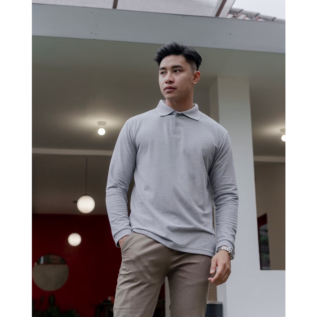 SAPPORO POLO LONG SLEEVE - Kaos Polo Pria Lengan Panjang in Grey