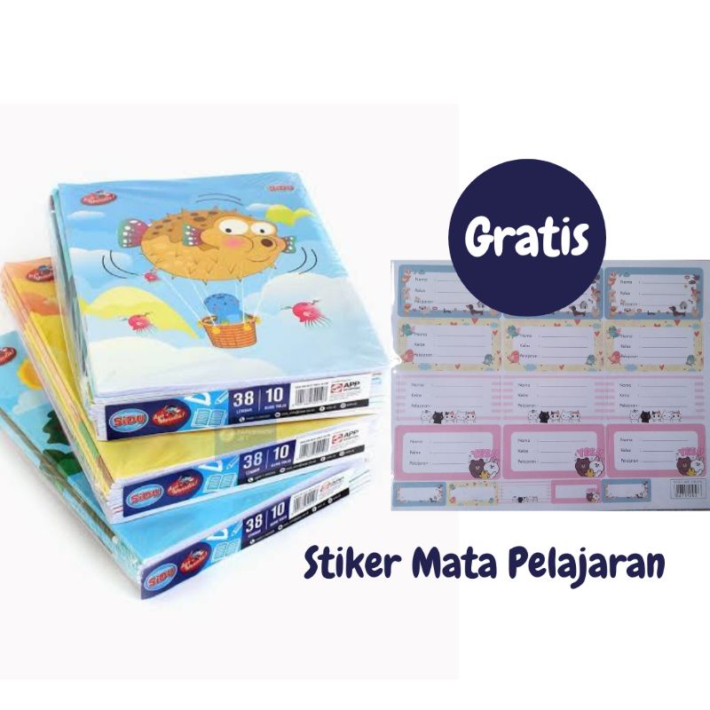 

Buku Tulis Sidu 1 pak isi 10 buku 38 lembar gratis stiker mata pelajaran lucu