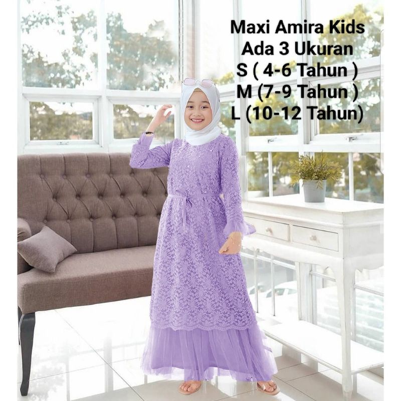 Pakaian Gamis Anak Terbaru Brukat Maxi Amira Kids 4-12 Tahun Good Quality