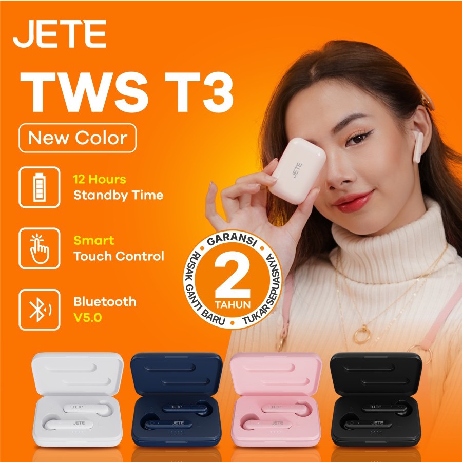 TWS Earbuds Headset Bluetooth | Earphone Bluetooth JETE T3 - Original Garansi  2 Tahun