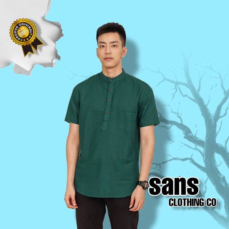 Kemeja Lengan Pendek Polos Kerah Shanghai Hijau | Short Koko Shanghai Dark Green E-1424B Sans Clothi