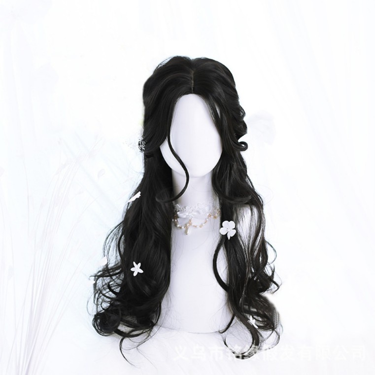 LOL-14 wig rambut palsu wanita princess wavy hitam kpop curly import