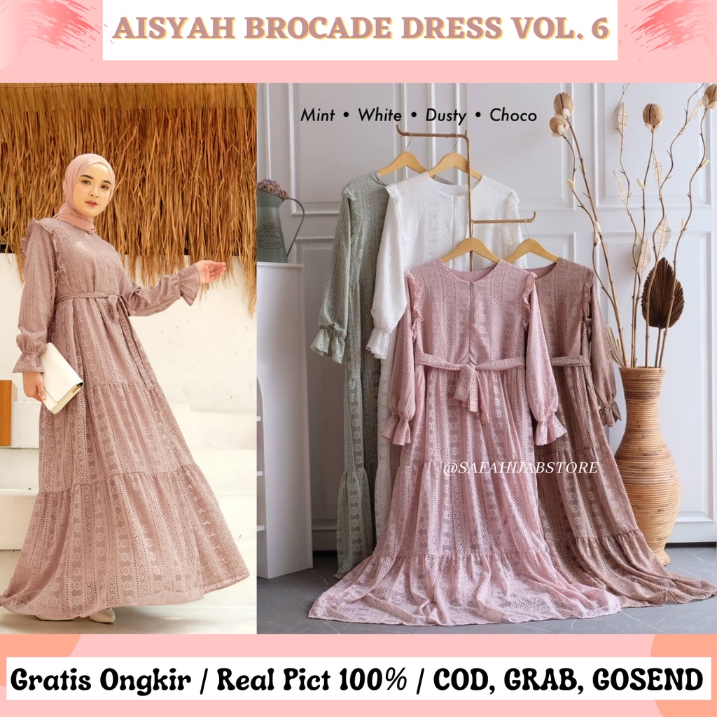 AISYAH BRUKAT DRESS LD 100-110 JUMBO /DRESS LEBARAN/DRESS MEWAH / BUSUI FRIENDLY