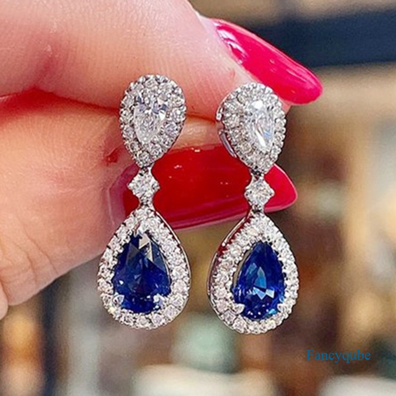 Anting Bentuk Pir Warna Biru Putih Untuk Wanita