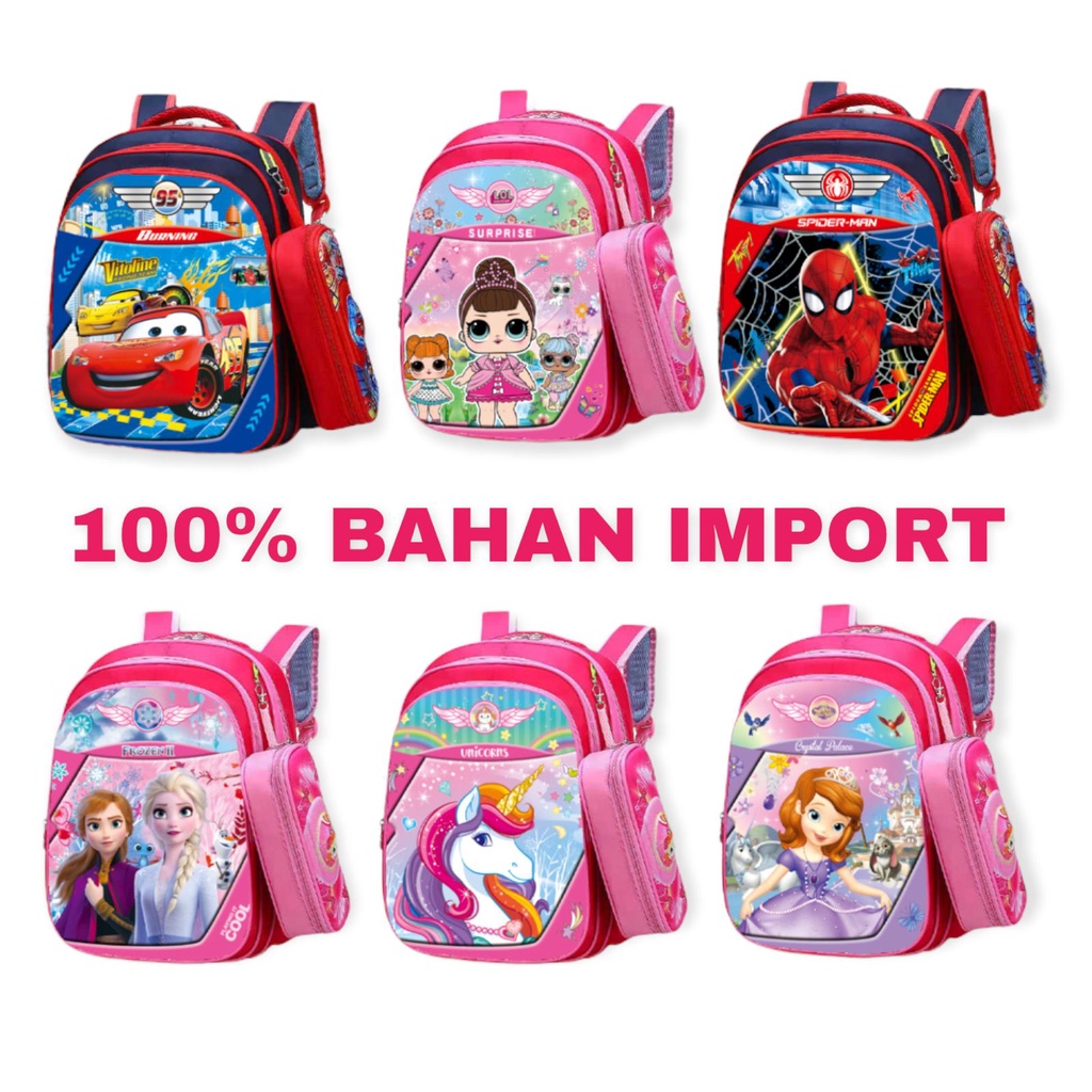 SMARTGIRL CUCI GUDANG NEW TAS RANSEL ANAK SEKOLAH CEWEK COWOK IMPORT SD 2IN1 00200-00207