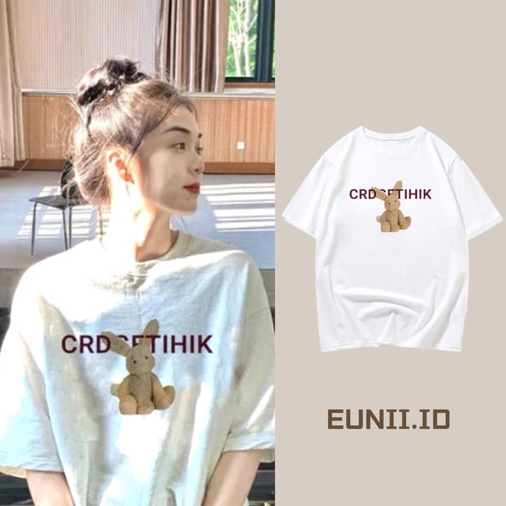 EUNII T-shirt Lengan Pendek kelinci Pencetakan Longgar Korean Style/Kaos Atasan Wanita/Baju Kaus Oversize Wanita