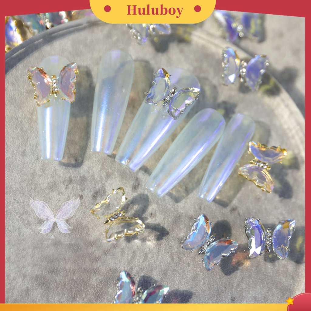 Huluboy Huluboy♡ Butterfly Ornamen Kupu-Kupu Aurora Kristal Imitasi 3D Warna-Warni Untuk Dekorasi Manicure