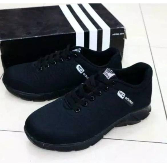 HARGA TERMURAAH.. sepatu sekolah hitam polos adidas neo embossed silang pria wanita model sport x1