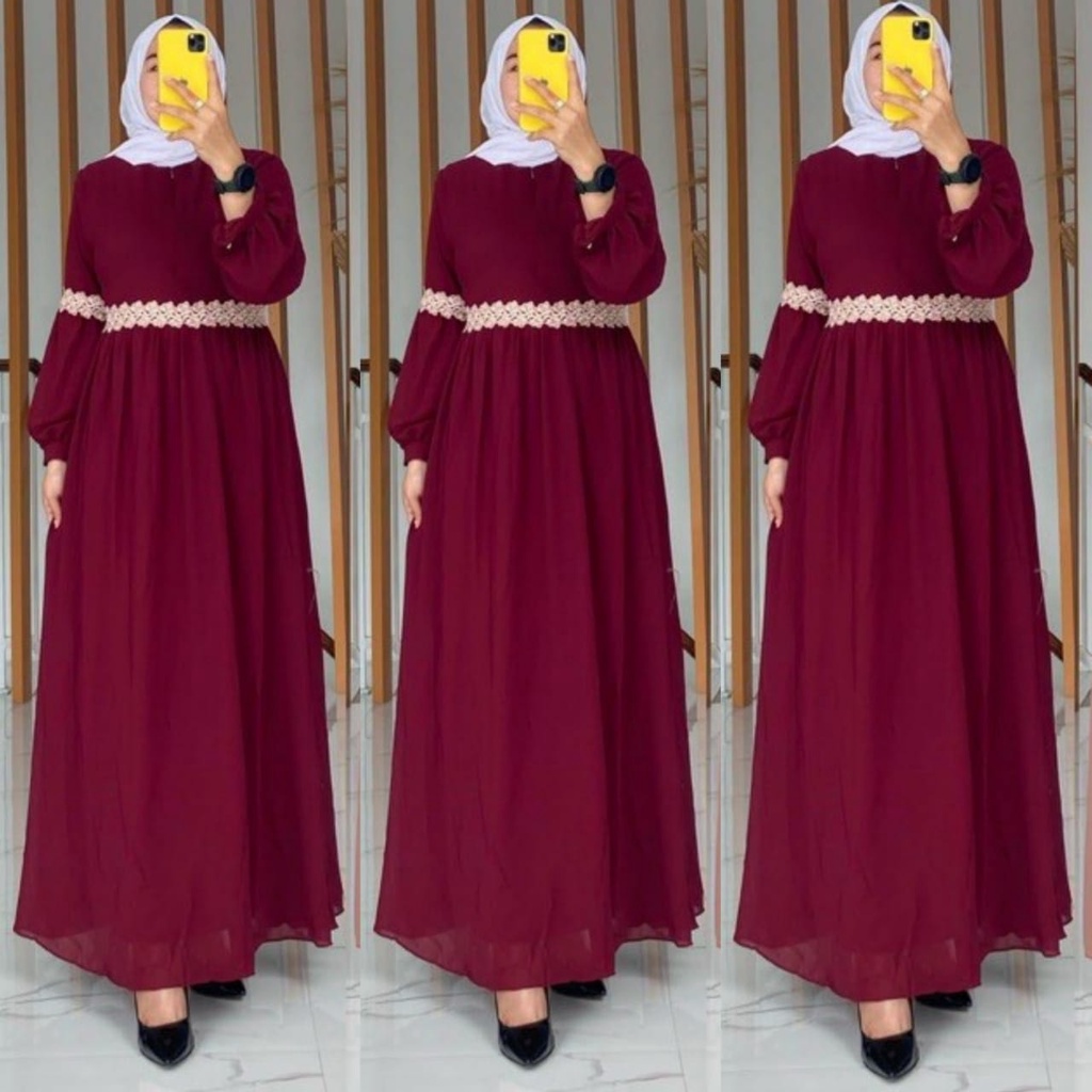 Kayana maxi ceruty renda /gamis ceruty bebydoll renda impor terbaru/gamis syarii terbaru