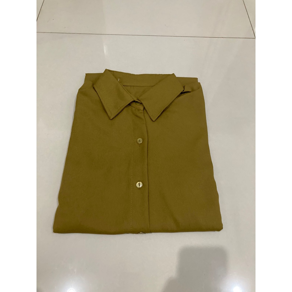 KEMEJA NINY REMPLE BLOUSE WANITA SHIRT PUTIH KEMEJA LENGAN PANJANG-LIME