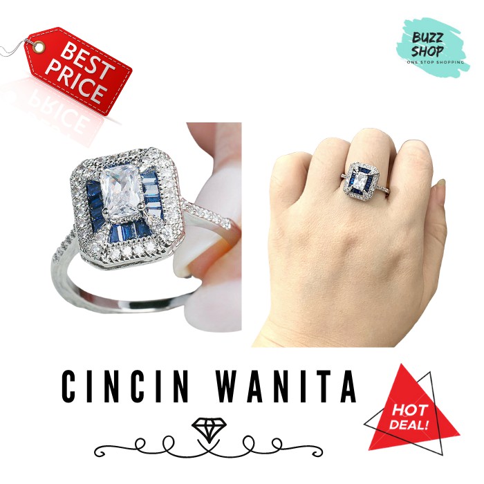 Cincin Wanita Blue Sapphire Crystal Zircon Cubic JC-019