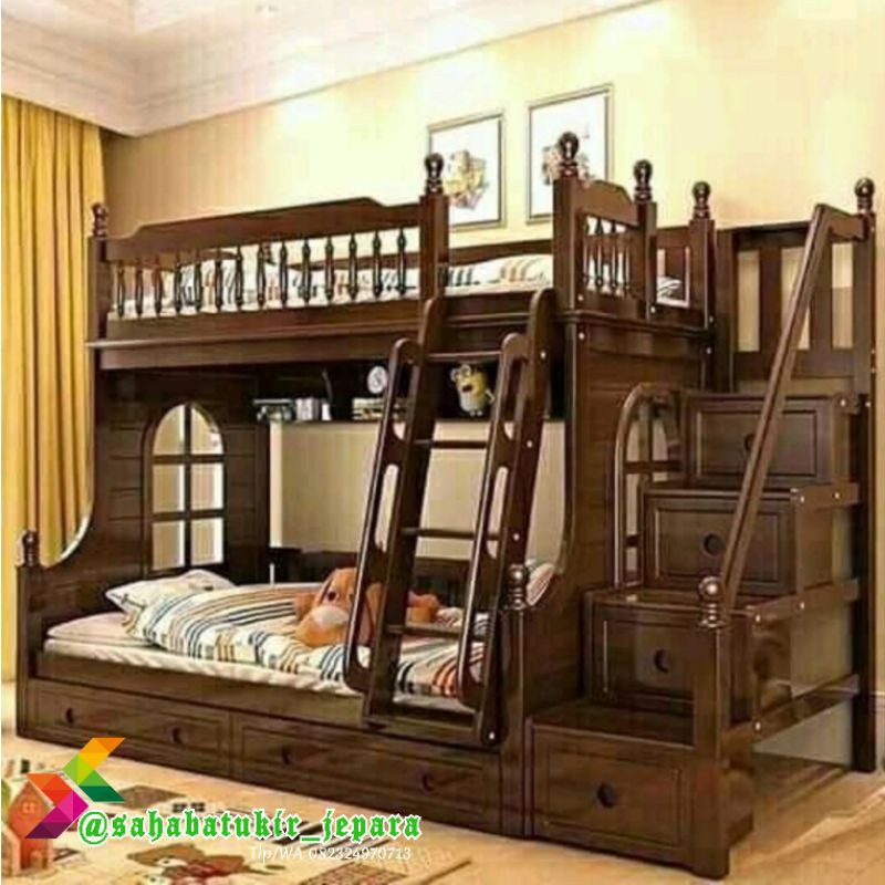 BEST Seller Dipan tingkat set 2 bed+laci KAYU JATI SOLID