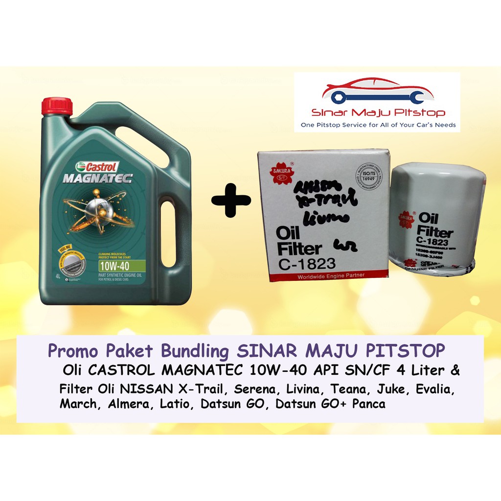 Paket Bundling Oli Mobil CASTROL MAGNATEC 10W-40 API SN 4 Ltr & Filter Oli DATSUN GO & DATSUN CROSS