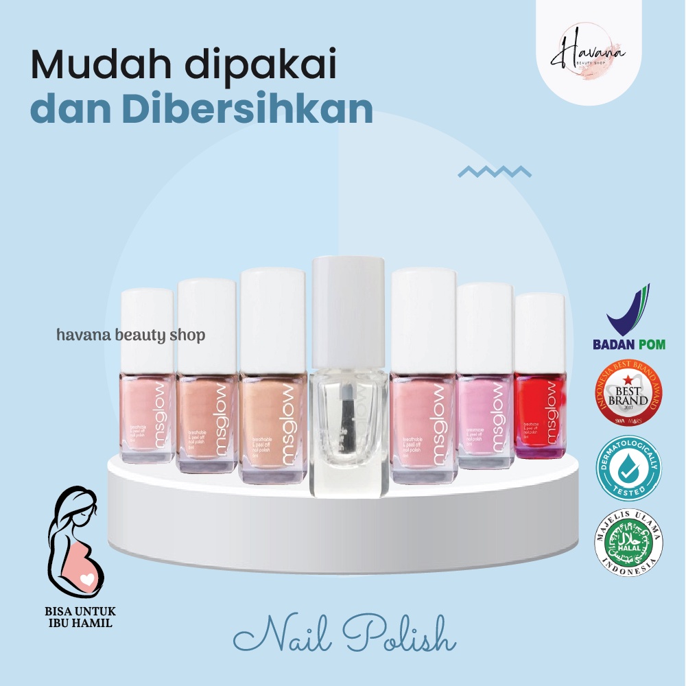 Ms Glow Breathable Color Nail Polish Peel off Cat Kuku Ringan Kutek Halal Muslimah