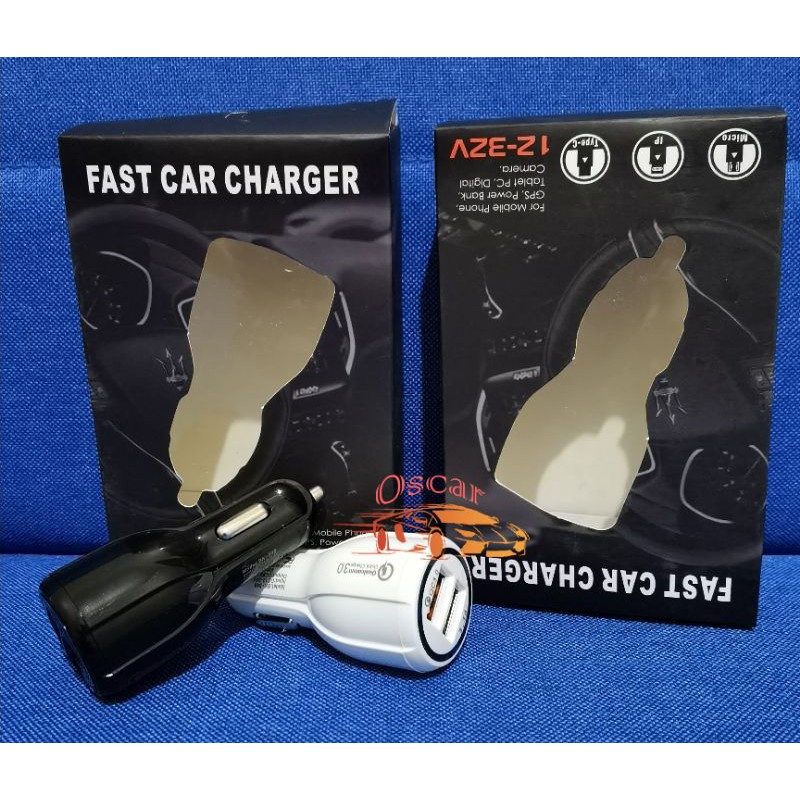 Car Charger Colokan Mobil 2 Ports QC3.0 3.1A  Qualcomm Black White