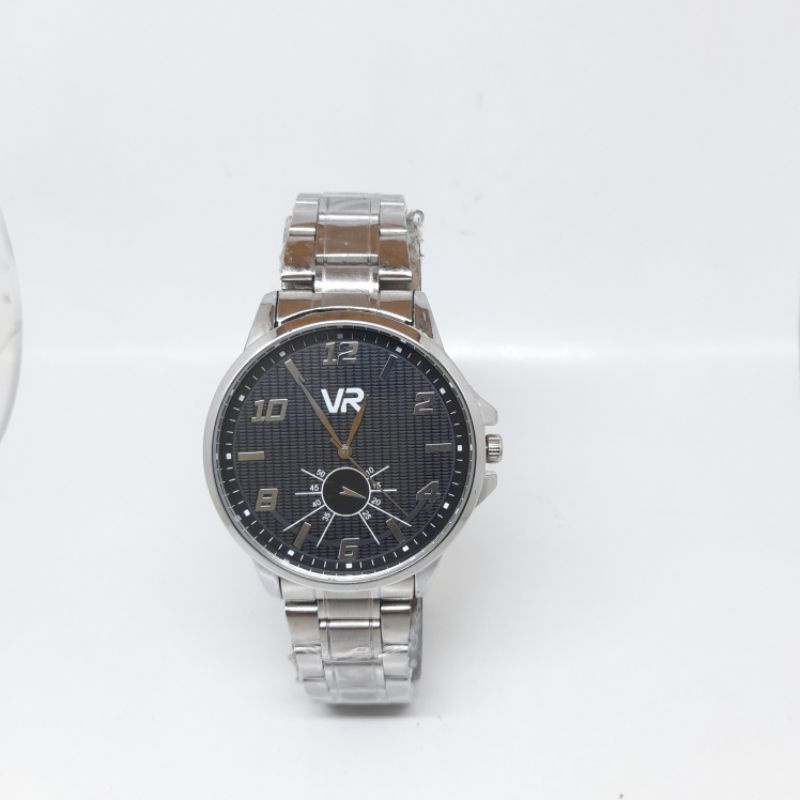 Jam tangan pria vr 901 silver rantai polos waterresist