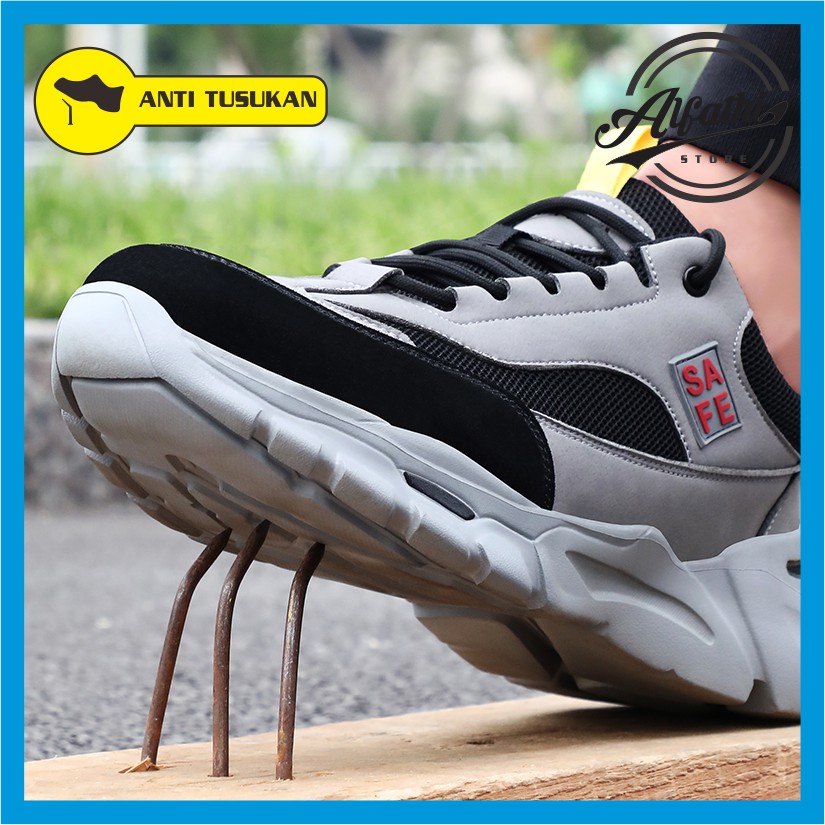 AlFathi Sepatu Safety Sneakers Sport New Ori By Guyisa Grey Black