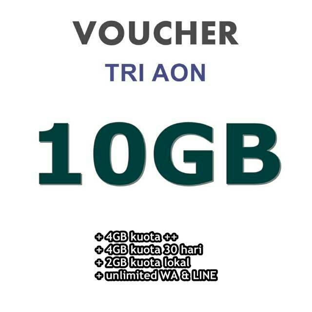 VOUCHER TRI AON 10GB (4GB + 4GB + 2GB lokal Jabodetabek + unlimited Youtube 30 hari)
