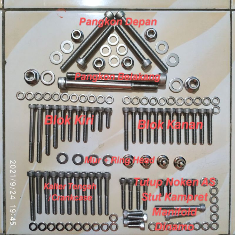 Baut Set Mesin Tiger 2000 / Revo Stainless Asli