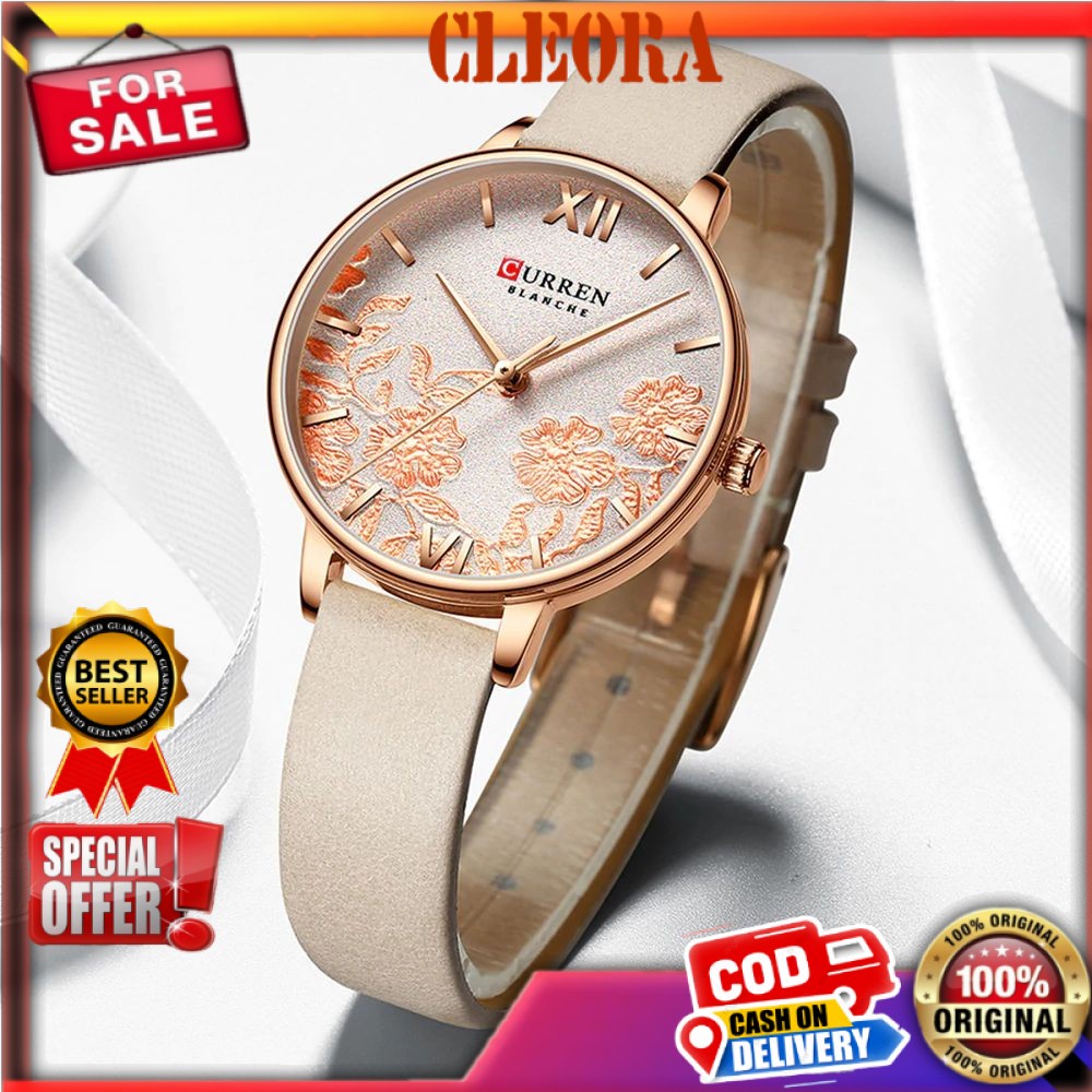 CURREN Hardlex Jam Tangan Wanita Ori Analog Tali Kulit Motif Vintage  Original Jam Tangan Anti Air J