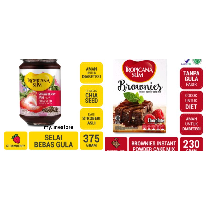

Tropicana Slim Matcha Selai Strawberry with Chia Seed Strawberry Jam Chocolate Spread dan Brownies Instan Cake Powder