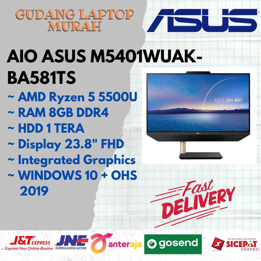 PC AIO ASUS M5401WUAK-BA581TS RYZEN 5-5500U 8GB 1TB 23" W10 OHS NO DVD