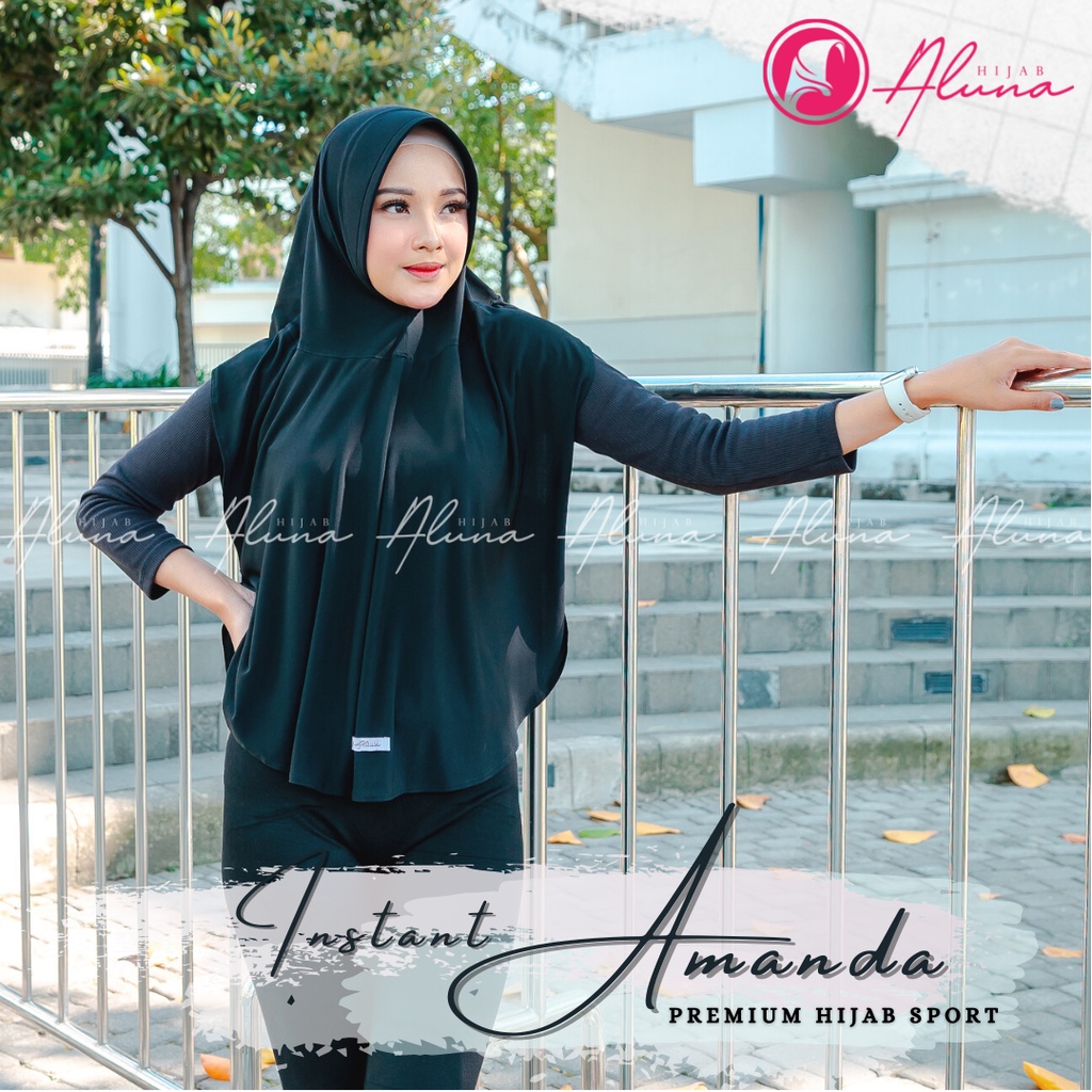 Instant Amanda By Hijab Aluna Official | Kerudung | Jilbab | Hijab | Hijab Instan | Jilbab Instan | Bergo | Khimar | Jersey Stella-Black