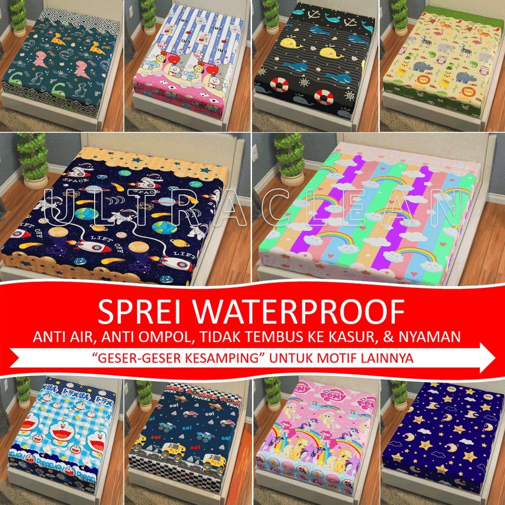 SPREI WATERPROOF MOTIF ANAK ROKET DINO BINTANG KUCING POLOS UKIR UKURAN 180X200 160X200 120X200 90 T