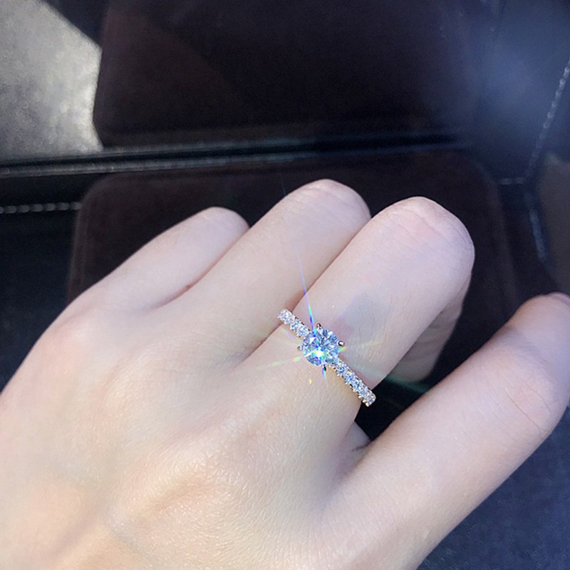 Cincin Emas Putih Hiasan Batu Safir+Berlian Imitasi untuk Wanita