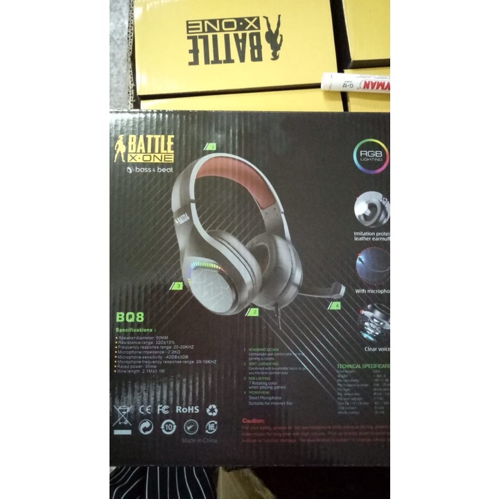 BATTLE X-ONE BQ8 RGB HD STEREO SOUND PROFESIONAL GAMING HEADPHONES HEADSET - ORIGINAL BERGARANSI