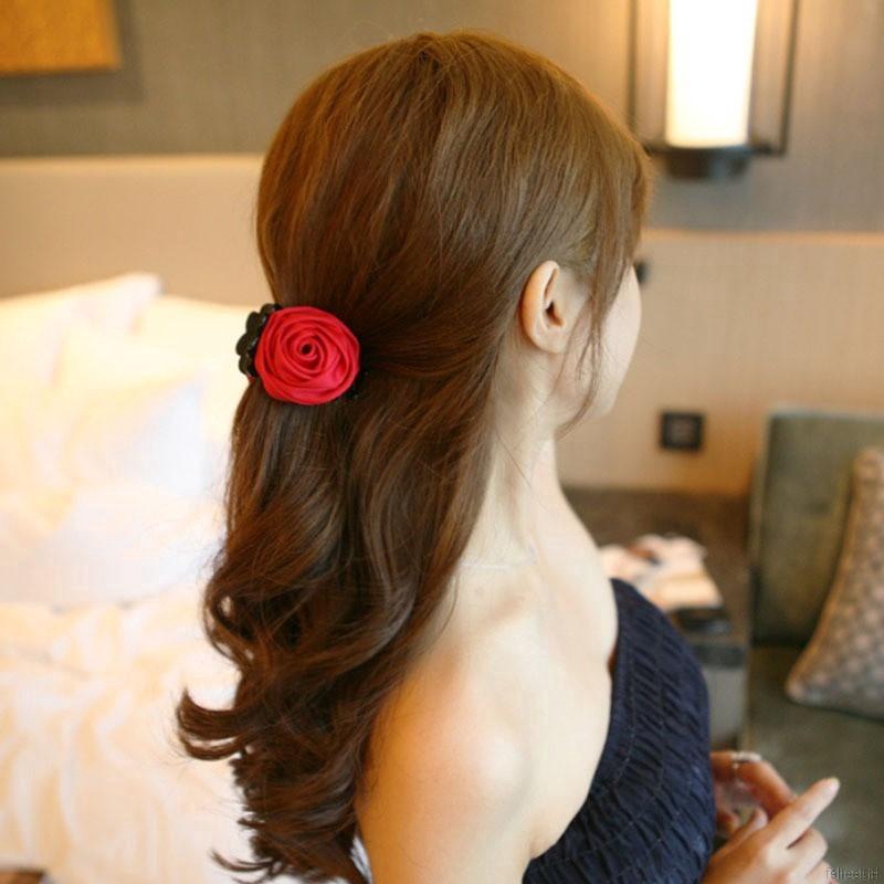 Jepit Model Rambut Pita Bunga Mawar Gaya Korea untuk Jepit Model Rambut Pita Bunga Mawar Gaya Korea untuk