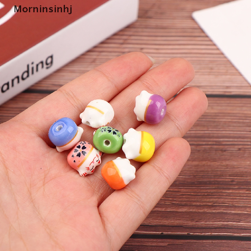 Mornin 5Pcs 14mm Lucky Cat Ceramic Beads Diy Gelang Kalung Aksesoris Lubang Longgar Perhiasan Manik-Manik Porselen Untuk Membuat Perhiasan Gelang Hadiah id