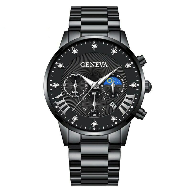 Jam Tangan Pria Rantai Luxury Original Geneva Analog Jam Cowok Stainless Steel Casual Jam Arloji Cowok Besi Quartz Modern Kekinian Formal