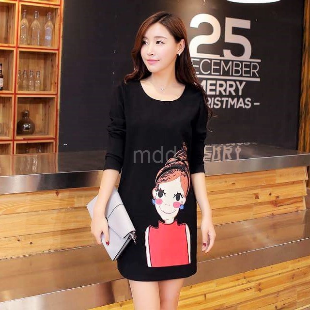Pakaian Dress Dress Tunik Scuba Printing Long SLeeve Okechuku