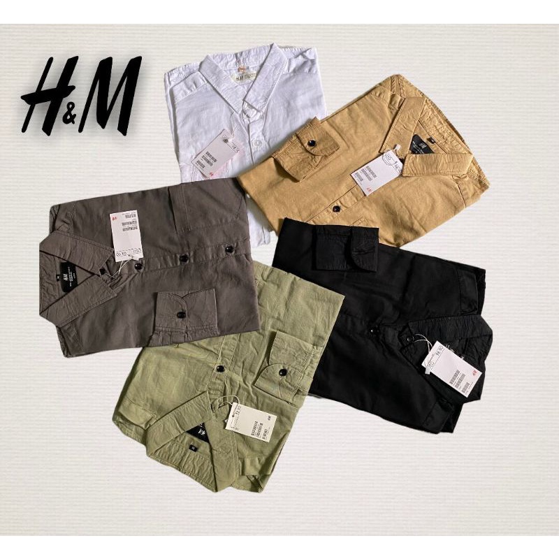 Kemeja Pria Panjang H&amp;M Putih | Kemeja Lengan Panjang Soft Twill | Kemeja Casual Pria Putih Polos