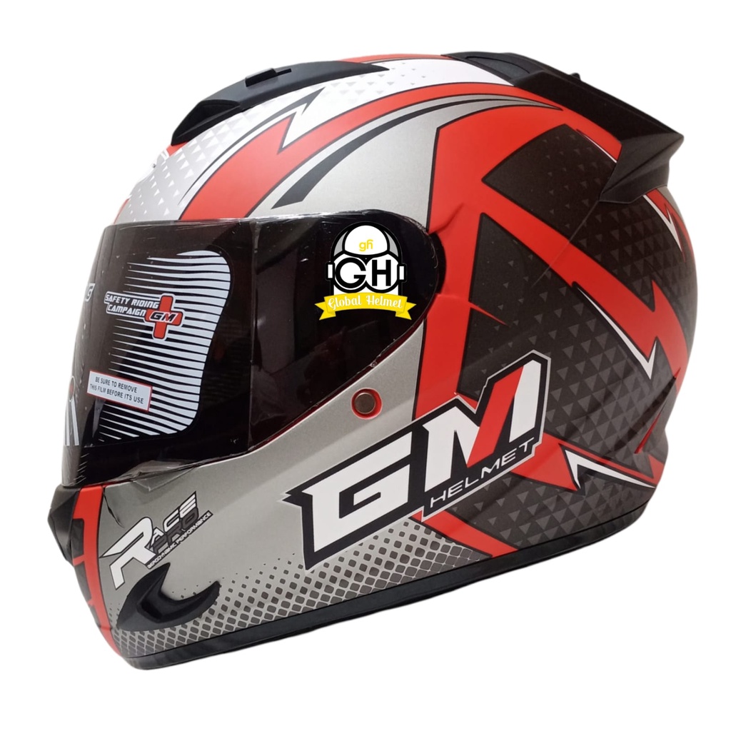 GM HELM RACE PRO FLASH RED SILVER DOFF SINGLE VISOR RACEPRO